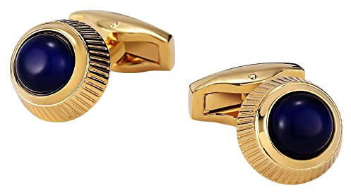 Homxi Hemden Manschettenknöpfe Herren,Rund Manschettenknöpfe Edelstahl Personalisiert Manschettenknöpfe Vintage Gold Blau