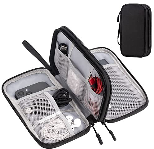 Arae Organizer Valigia per Accessori da Viaggio, Porta Cavi da Viaggio Doppio Strato con Grande Capacità per Cavi, Carte, Caricatori, Cuffie - Gadget Tech Utile, M, Nero
