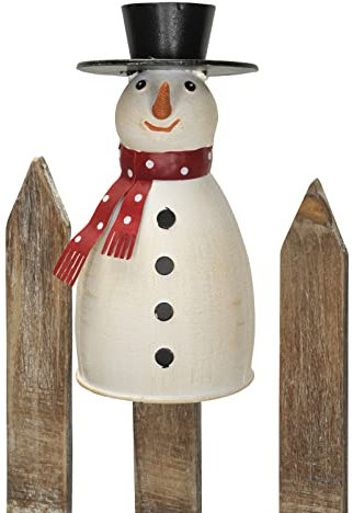 ETC winterlicher weihnachtlicher Zaunhocker Schneemann mit Zylinder und rotem Schal Metall bemalt