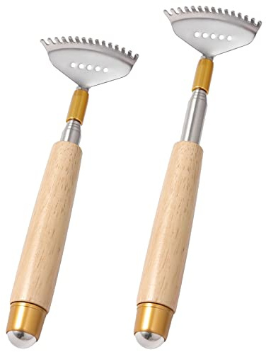 Azymi Rückenkratzer, Metall, Rückenkratzer für Damen, Herren, Kinder, Holzgriff/Massageball/breite Kralle, manuelles Kratz-Massagegerät, ausziehbar bis zu 50,8 cm und 61 cm, 2 Stück