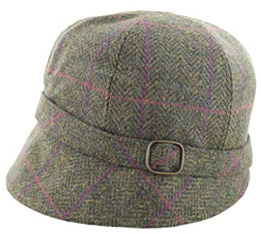 Mucros Weavers Damen-Flapper-Hut, Woll-Tweed, hergestellt in Irland, Grünes Tweed-Design mit rosa und violett, Einheitsgröße