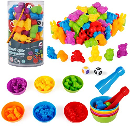 Jeux Montessori 2 3 4 5 Ans, Victse Jouet pour Comptage et Tri, Jeu de Tri Motricité Fine Jouet Educatif Enfants Classification des Couleurs(Animaux Ferme)
