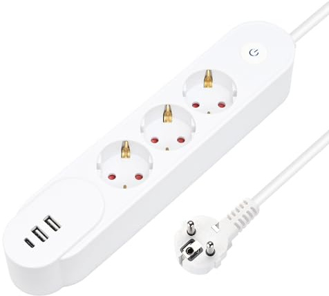 YIDE 3 Fach Steckdosenleiste mit USB C 18W, Mehrfachsteckdose mit 3 USB, Steckerleiste Wandmontage 3680W 16A, Verteilersteckdose mit Schalter, Mehrfachstecker für Smartphones, Laptop, 1,5M Kabel, Weiß