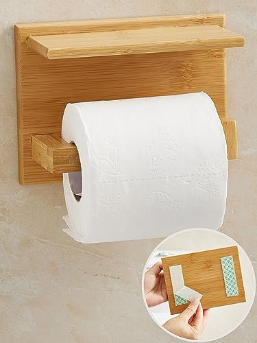 DEKAZIA® Porta Carta Igienica con Ripiano Bambù, Portarotolo WC da Parete