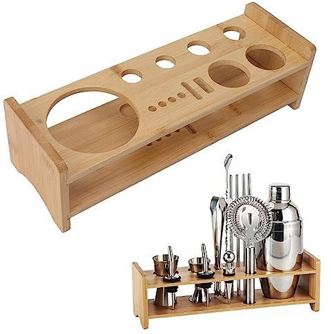 Bartender Kit Stand Stylish Wood Bartender Stand Large Capacity Space Saving Cocktail Shaker Set Essential Bar Tool Set Cocktail Making Barware Tool