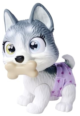 Simba 105950135 Pamper Petz Husky (ca. 15 cm) - Spielzeug-Hund mit Trink- und Nässfunktion für Kinder ab 3 Jahre - interaktives Tier-Baby mit Spiel-Zubehör und magischer Pfote