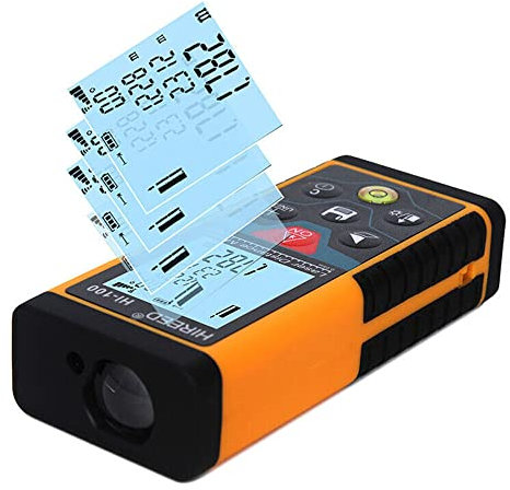 Laser Distance Meter 100M Portable Handle Digital Measure Tool Range Finder Larger Backlit LCD 4 Line Display