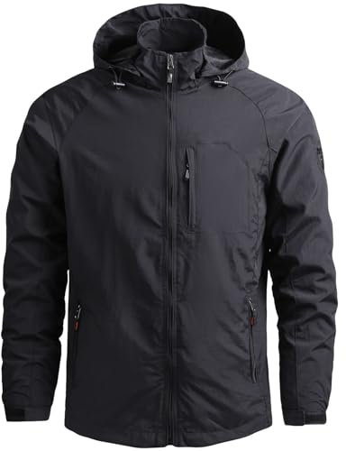 Aotoyou Hommes Veste de Randonnée Imperméables Softshell Coupe-vent Printemps Automne Manteau Sportif Noir XL
