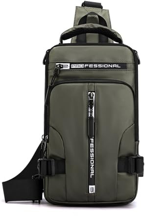 FANDARE Brusttasche für Herren Schultertasche Crossbody Bag mit USB-Ladenanschluss Sling Bag Umhängetaschen Verstellbare Schultergurte für Outdoor Radfahren Reisen Crossover Daypacks Nylon Grün