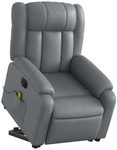 vidaXL Massagesessel, Elektrisch Verstellbar Sessel mit Aufstehhilfe, Fernsehsessel Relaxsessel mit Liegefunktion, Liegesessel Aufstehsessel Polstersessel, Grau Kunstleder