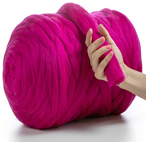 MeriWoolArt XXL Merino Wolle – 100% Schurwolle, Extra Dickes Filzgarn (4–5 cm) für Armstricken, Trocken- & Nassfilzen, Decken & Babydecken – Dunkelrosa 100g