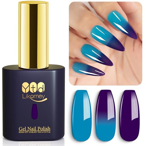 YTD Likomey UV Nagellack Farbwechsel Thermo Farbgel,15ml Blau Lila Gel Chamäleon Shellac Nagelgel UV/LED Color Change Gellack Gel Nail Polish