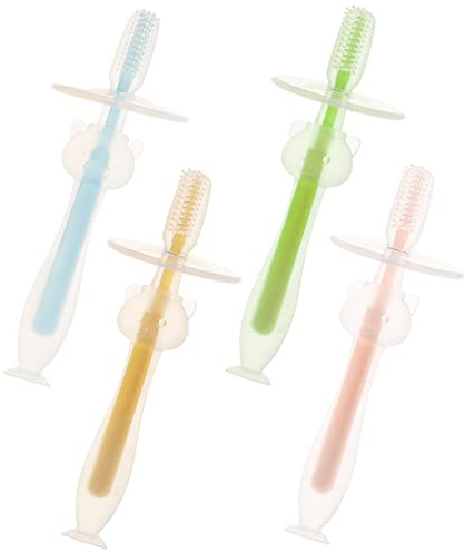 4 Stück-pack Babyzahnbürsten mit Saugfuß aus Silikon für Babys | Kleinkind Trainingszahnbürsten, Leichte Ausführung, Schonend für Zahnfleisch und Zähne