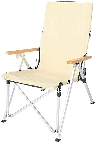 QWPYDXN Gartenstuhl Klappstuhl aus 600D Oxford-Stoff, 4-Fach verstellbare Rückenlehne, Strand-Lounge-Stuhl, Campingstuhl mit Holzhandlauf Angelstuhl