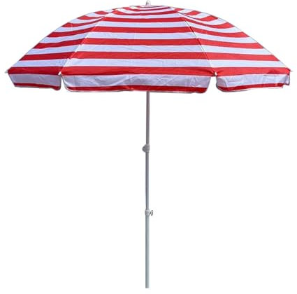 Ombrellone da Spiaggia a Strisce Bianche e Rosse, Piccolo Ombrellone da Patio con 8 Robuste Costole, Ombrellone da Sedia per Appartamenti, Balcone, Giardino