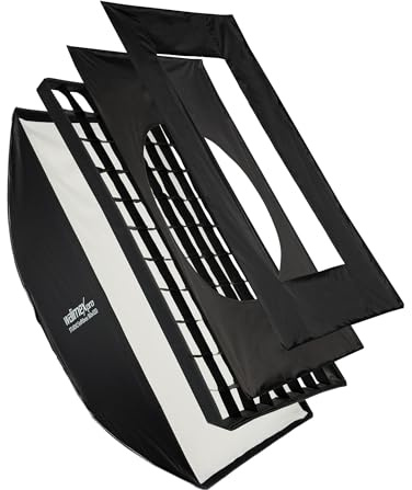 Walimex pro Studio Softbox 80x120cm, um 360° drehbar, einfacher Aufbau Dank Schirmfunktion, inkl. Grid, Masken, Bowens Adapter und Transporttasche, ideal für Produkt- und Peoplefotografie
