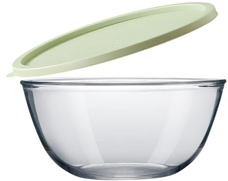 Tazones de vidrio para mezclar, tazón grande de vidrio con tapa, cuenco transparente para servir, cuencos de cocina de vidrio para cocina, almacenamiento de pan, lavavajillas, congelador y horno, 4.7