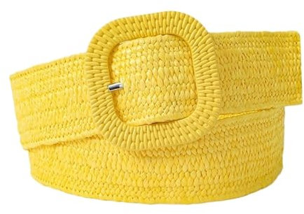 SUBLXPoten Flechtgürtel Damen Stroh gewebt Gürtel Mode Sommer breite geflochtene Gürtel Taille Gürtel Bund(Yellow)