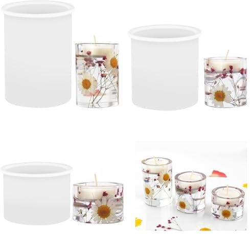 3 Stück Silikonform Kerzenhalter und Teelichtgehäuse, Zylinderform und Beton-Ständer für DIY Harzguss, Kunst-Heimdekoration