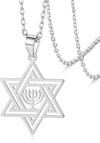 VASSAGO Collana con Stella di David e Menorah per Uomini e Donne, Acciaio Inossidabile, Unisex, Collana con Ciondolo Hanukkah, Gioielli Religiosi, Regalo per Occasioni Speciali
