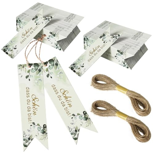 200 Stück Anhänger Hochzeit Schön Dass Du Da Bist mit 2 x 10m Juteschnur | Schön Das Du Da Bist Anhänger, Geschenkanhänger Schön Dass Du Da Bist Klein, Geschenkanhänger Gastgeschenk für Dekoration