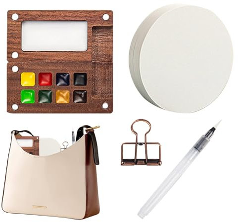 Aquarellfarben-Set – Tragbare Reise- – Farbkasten Mit Holzgitter, 8 Gittern, Aquarellpapierblock | Tragbares Aquarellpaletten-Set