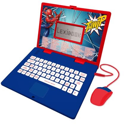 LEXIBOOK, Spider-Man, Bilingual Czech/English Educational Laptop, Toy for Children with 124 Language Activities, Writing, Mathematics, Logic, Music, and Games, Blue/Red, JC598SPi12