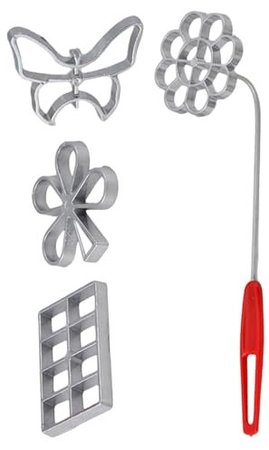 Moule À Beignets – 4 Outils À Biscuits Avec Forme De Rosace Et Poignée, Moules De Cuisson Amovibles | Moule En Fer Avec Rosace Et Moule De Fabrication De Beignets, Outils Polyvalents