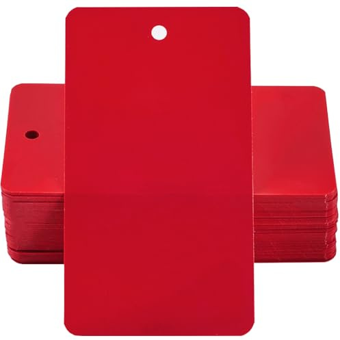 SOFPLATE 100 Stück Blanke Rote Kunststoffanhänger Wasserdichte Versandanhänger Feuerstein 5 x 9cm Rechteckig Zum Aufhängen Identifikationsösen Drahtanhänger Etiketten Zum Identifizieren Weihnachten