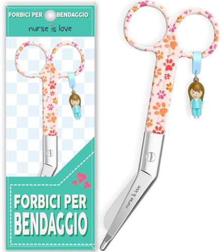 Nurse is Love Lister Verbandsschere Gebogen - Erste-Hilfe-Schere mit Abgerundeter Spitze | Erste-Hilfe-Set | Edelstahl | Mit Charm-Anhänger - Orange Dogs