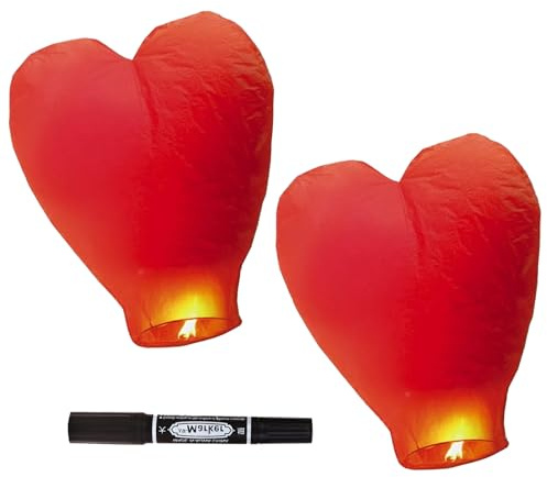2 Pcs Chinese Lanterns and 1 Pcs Black Pen, Sky Lanterns, Lanterns to Release in Memory Lantern Symbolizing Love and Happiness, for Memorable Day, Festival, Wedding, Party (with Wax Blocks)