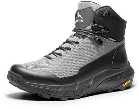 NORTIV 8 Men's Mid Waterproof Hiking Boots Outdoor Lightweight Breathable Trekking Camping Mountaineering Shoes HydroTrek,Size 9,Grey/Black,NMUMHB2504
