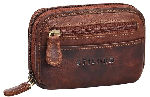 STILORD Eason Monedero de Llaves de Cuero para Hombre con Múltiples Compartimentos - Organizador de Llaves y Monedas para Mujer - Llavero de Piel Auténtica con Bolsillo Color:Kara - Cognac