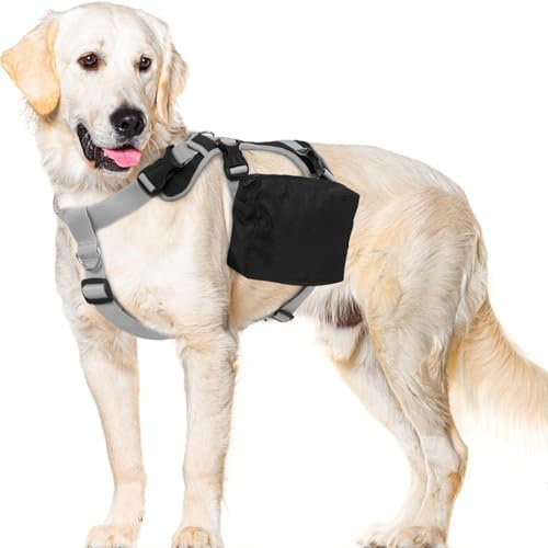 OUOBOB Hunderucksack für mittelgroße und große Hunde, Taktischer Hunderucksack, Geschirr, Hunderucksack, Trägerweste mit Seitentaschen für Wandern, Camping, Reisen, Collie, Beagles (Schwarz, Medium)
