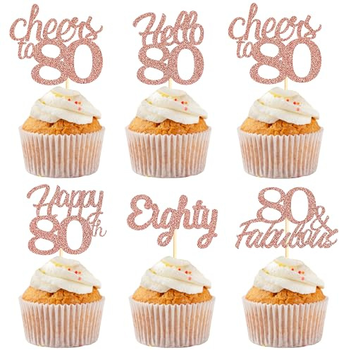 Sotpot 30pack Rose Gold Glitter 80th Birthday Cupcake Toppers Cheers to 80 Fabulous 80 Cupcake Picks for 80th Birthday Anniversary Party Cake Decor Supplies