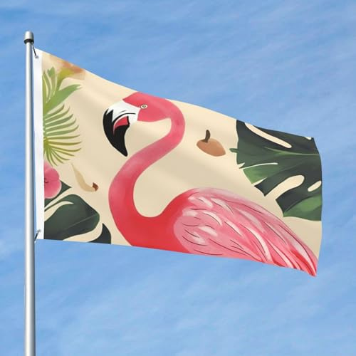 Drapeau flamant rose avec Monstera 2 x 3 pieds double face grande bannière ?illets de jardin toutes saisons bienvenue pour la décoration extérieure de la cour