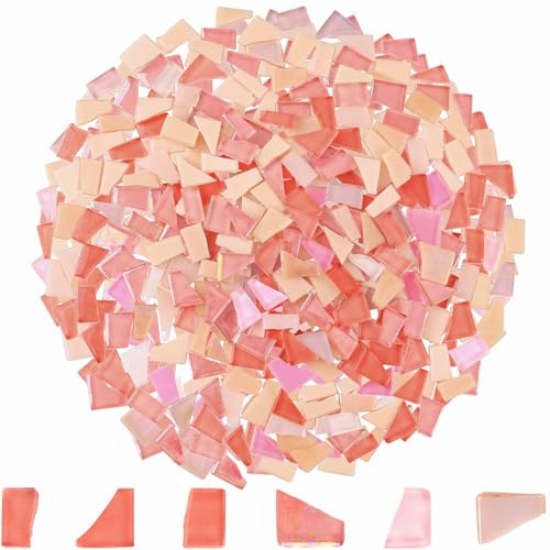 Yazikisa 500g Glas Mosaik Fliesen Irregulär Kristall Glasfliesen Mosaiksteine Glitzerkristall Glasstücke für Handgefertigt DIY Kunstprojekte Heimdekoration Balkon Rosa Serie