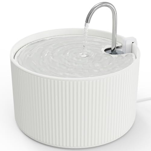 waatoos Fuente de agua de cerámica para gatos, fuente de agua automática de cerámica para gatos y perros, para interiores con bomba ultrasilenciosa, filtro y esponja de repuesto (blanco)