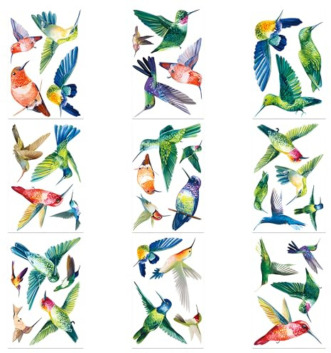 15 immagini per finestre, primaverili, uccelli, colibrì, autoadesive, per finestre, per soggiorno, ufficio, camera da letto (30 x 90 cm)