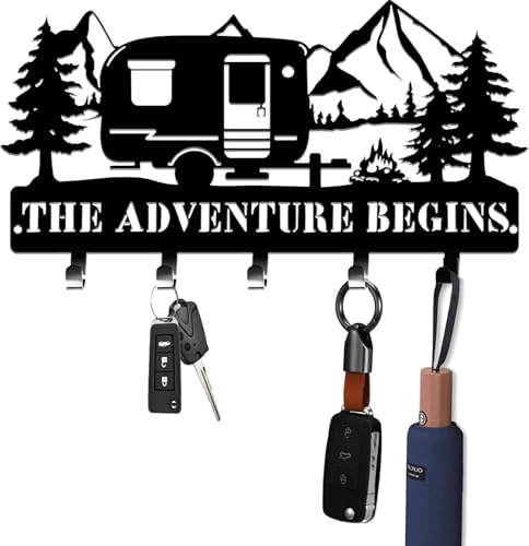 GOSLYLY Schlüsselhalter aus Metall, Schlüsselbrett mit5 Haken, Schlüssel Organizer Wand Schwarz, Schlüsselhalter für Wandhaken Dekor, key holder, Multifunktionshaken für Flur, Büro, Küche,(Wohnwagen)