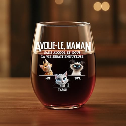 Cadeau Plus Verre À Vin Personnalisé - Avoue-Le Avec Chat - Cadeau Motif Chat, Verre Patte De Chats, Verre A Vin Personnalisé Avec Prénom (#3)