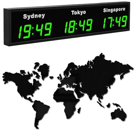COUCHO Orologio mondiale digitale a LED di grandi dimensioni, orologio mondiale multi-fuso orario a 3/4/5 città personalizzabili, display HD, orologi elettronici da parete per interni(Green,3)