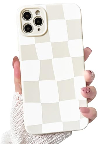 NITITOP Compatible with iPhone 11 Pro Max Case Cute Checkerboard Checkered Blocks Pattern Aesthetic for Women Girls Trendy Slim Full Camera Shockproof Protection Cover - White