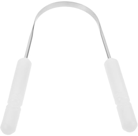 Raschietto per Lingua a U Pulizia Orale in Acciaio Inox | Bianco, Design Curvo Impugnatura Ergonomica, Superficie Liscia Portatile, Uso Quotidiano