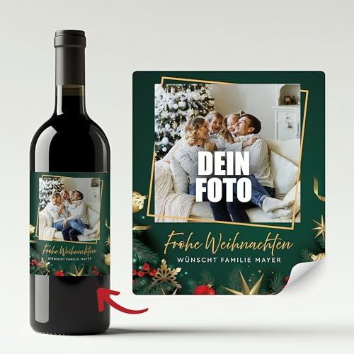 Flaschenetiketten Weihnachten selbst gestalten – mit Foto und Text personalisiert – Aufkleber für Weinflaschen, Sekt als Geschenk – (MOTIV 4)