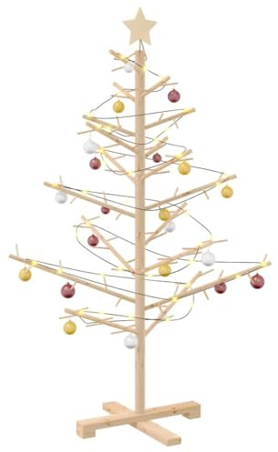 vidaXL Árbol de Navidad de Madera Natural 125 cm Madera Maciza de Pino, Árbol de Navidad Moderno de Madera, diseño Minimalista, decoración navideña Beige, decoración Festiva Interior, Pino Simple