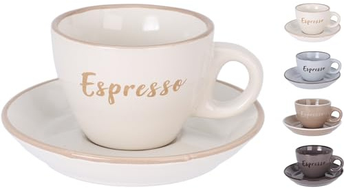 4-tlg. Set Kaffeetassen mit Unterteller aus Keramik - spülmaschinengeeignet - Kaffeebecher Set - Espresso-Tassen Set - Cappuccino-Tassen Set - Mokkatassen (Mehrfarbig, 80, Milliliter)