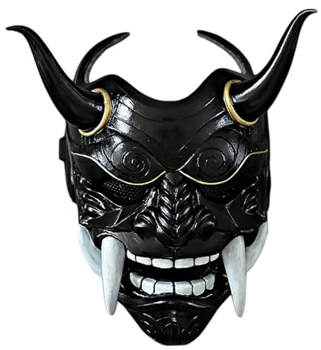 Grtheenumb Masque japonais, masque Oni, Hannya japonais effrayant en latex avec et corne de bœuf, masques de diable d'horreur 11 x 9, 5 pour Halloween, mascarade, accessoires cosplay
