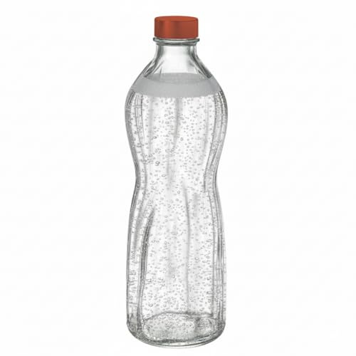 Bottiglia Vetro 1 Litro tappo rosso in alluminio Ermetico a vite acqua frizzante o Naturale Ecologica Lavabile in Lavastoviglie Ideale pe Bevande Riciclabile capienza 100 cl per una tavola elegante