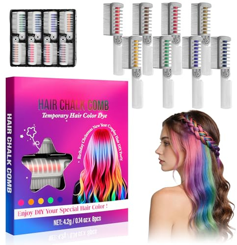 Festive Fun Hair Chalk Combs,8 Colors Hair chalks comb,Easy Washable Hair Dye Colourful,Perfect for Festivals, Party, hair chalks Cosplay Hair DIY Party